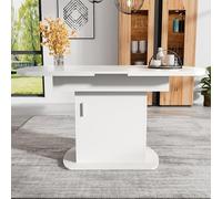 Estensibile ovale, L110/130*W70*H75cm, con vano portaoggetti, tavolo da caffè per il tempo libero, moderno minimalista, salvaspazio, multifunzionale, bianco+manico argentato