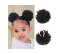 Estensione 2 pezzi Afro Puffs, piccolo chignon riccio crespo, extension for coda di cavallo for bambini, capelli sintetici elastico per capelli