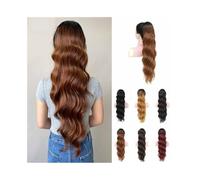 Estensione coda cavallo 28 Inch Long Loose Deep Wave Pony Tail Synthetic Hair Pieces Drawstring Curly Wavy Ponytail Clip in Extensions Uso quotidiano(OT30)
