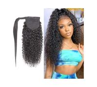 Estensione coda cavallo Coda di cavallo riccia crespa Estensioni dei capelli umani Capelli Remy brasiliani Avvolgere la coda con pasta magica Clip nera naturale in Uso quotidiano(16inches)