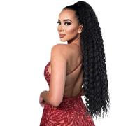 Estensione coda di 30inch Long Curly Ponytail Extension,Synthetic Water Wave Drawstring Thick Pony Tail for Women with 2 Clips(Natural Black1B)