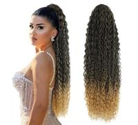 Estensione coda di 30inch Long Curly Ponytail Extension,Synthetic Water Wave Drawstring Thick Pony Tail for Women with 2 Clips(MTT4-27)