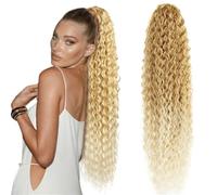 Estensione coda di 30inch Long Curly Ponytail Extension,Synthetic Water Wave Drawstring Thick Pony Tail for Women with 2 Clips(MT27-613)