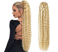 Estensione coda di 30inch Long Curly Ponytail Extension,Synthetic Water Wave Drawstring Thick Pony Tail for Women with 2 Clips(P18-613)