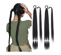 Estensione Coda di Cavallo Coda di cavallo lunga intrecciata con cravatta for capelli 26 pollici Yaki Hair Wrap Around Coda di cavallo fai da te 2 pezzi sintetici morbidi posticci coda di cavallo for