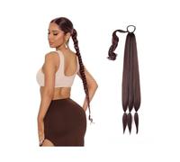 Estensione coda di cavallo Estensione coda di cavallo intrecciata lunga 26/34 pollici con elastico for capelli Yaki dritto avvolgente coda di cavallo pezzo di capelli sintetico morbido naturale for le