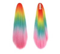 Estensione coda di Coda di cavallo color arcobaleno da 24 pollici, estensione dei capelli lisci Yaki, parrucchino sintetico con clip ad artiglio for le donne(QCOSS88-E1)