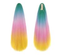 Estensione coda di Coda di cavallo color arcobaleno da 24 pollici, estensione dei capelli lisci Yaki, parrucchino sintetico con clip ad artiglio for le donne(QCOSS88-E6)
