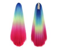 Estensione coda di Coda di cavallo color arcobaleno da 24 pollici, estensione dei capelli lisci Yaki, parrucchino sintetico con clip ad artiglio for le donne(QCOSS88-E7)