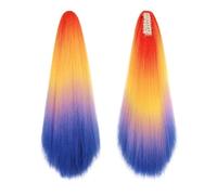 Estensione coda di Coda di cavallo color arcobaleno da 24 pollici, estensione dei capelli lisci Yaki, parrucchino sintetico con clip ad artiglio for le donne(QCOSS88-E2)