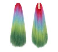Estensione coda di Coda di cavallo color arcobaleno da 24 pollici, estensione dei capelli lisci Yaki, parrucchino sintetico con clip ad artiglio for le donne(QCOSS88-E4)
