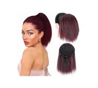 Estensione coda di Coda di cavallo dritta crespa da 10 pollici Afro Puff Yaki Estensione coda di cavallo con coulisse dritta for donne nere Coda di cavallo falsa sintetica(Wine Red)