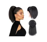 Estensione coda di Coda di cavallo dritta crespa da 10 pollici Afro Puff Yaki Estensione coda di cavallo con coulisse dritta for donne nere Coda di cavallo falsa sintetica(Natural Black)