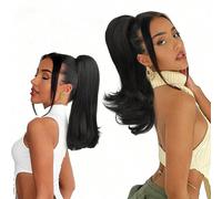 Estensione codino a cordino, 30 cm di parrucca corta arricciata con codino capelli ricci per le donne/ragazze, fibre sintetiche ad alta resistenza alle alte temperature, pezzi di capelli falsi - Nero,