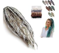 Estensione Dei Capelli Boho Dreadlock, Attacco Elastico In Un Minuto, Materiale Sintetico Morbido Ed Elastico, Code Di Cavallo Naturali Intrecciate A Mano(White)