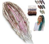 Estensione Dei Capelli Boho Dreadlock, Attacco Elastico In Un Minuto, Materiale Sintetico Morbido Ed Elastico, Code Di Cavallo Naturali Intrecciate A Mano(Pink)