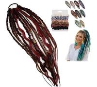 Estensione Dei Capelli Boho Dreadlock, Attacco Elastico In Un Minuto, Materiale Sintetico Morbido Ed Elastico, Code Di Cavallo Naturali Intrecciate A Mano(Red)