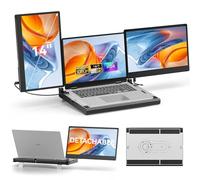 Estensione dello schermo del computer portatile da 14" con base intelligente, triplo monitor portatile FHD 1080p, 300% più efficiente, rotazione a 360°/doppio schermo rimovibile, plug-play USB C/HDMI,