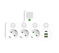 Estensione presa europea da 1 a 3 con porte di ricarica USB, singoli interruttori on/off, colonna di supporto regolabile in altezza, luce notturna integrata, luce di sicurezza Sh, colore: bianco