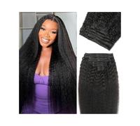 Estensioni a clip, capelli brasiliani Remy lisci e crespi, clip invisibili, morbide per il cuoio capelluto, nero naturale, 8 pezzi (25,4-66 cm) (16inches)