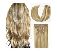 Estensioni dei capelli Clip da 8 pezzi nelle extension di capelli umani, capelli umani al 100% castano chiaro con riflessi biondo platino 120G testa piena clip diritte setose nelle estensioni # P8/613