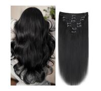 estensioni dei capelli Clip dritta nelle estensioni dei capelli Capelli umani Doppia trama Capelli brasiliani Nero naturale # 1B Testa completa 120g 8 pezzi Clip di capelli umani nelle estensioni 16-2