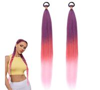 Estensioni dei capelli colorati da 2 pezzi per intrecciare l'estensione della coda di cavallo pre allungata da 26 pollici con laccio elastico Capelli lisci rave per ragazze e donne