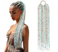 Estensioni dei capelli con dreadlock con clip, coda di cavallo del terrore preintrecciata a mano con perline di bloccaggio, fascia elastica per uno styling rapido (grigio argento), decorazione estiva