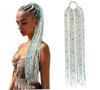 Estensioni dei capelli con dreadlock con clip, coda di cavallo del terrore preintrecciata a mano con perline di bloccaggio, fascia elastica per uno styling rapido (grigio argento), trecce con clip