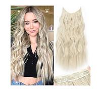 Estensioni dei capelli Estensioni for capelli sintetiche lunghe 22 pollici ondulate invisibili con filo 4 clip in parrucchino mix marrone chiaro biondo platino for le donne uso quotidiano for le feste