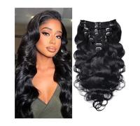 estensioni dei capelli Extension con clip brasiliane a onda del corpo, capelli umani, 8 pezzi, doppia trama, estensioni dei capelli Remy, for donne nere, con 18 clip (nero naturale) miglior nastro nel