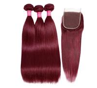 Estensioni dei capelli Fasci di capelli umani lisci con chiusura - Fasci di capelli lisci con chiusura Trama di capelli brasiliani Capelli umani con chiusura in pizzo Parte libera 4x4 con capelli del