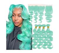 Estensioni dei capelli Fasci di capelli verde chiaro dell'onda del corpo 3 con chiusura fasci di tessuto di capelli umani 100% brasiliani con chiusura frontale Fasci di capelli umani(13" x 4",24 24 24
