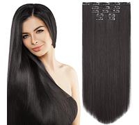 Estensioni dei capelli neri con clip in estensioni dei capelli per le donne 22 pollici estensioni dei capelli sintetici lunghi lisci naturali spessi pezzi per ragazze a buon mercato marrone scuro