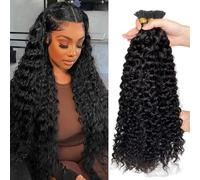 Estensioni dei capelli ricci pre-incollati con punta a I Tip Natural Black Cold Fusion I con punta di capelli umani ondulati con cheratina con punta 1 g/ciocca 50 g 55 cm