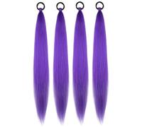 Estensioni dei capelli viola da 4 pezzi Estensione sintetica della coda di cavallo intrecciata dritta da 26 pollici con laccio elastico per donne e ragazze
