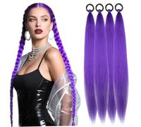 Estensioni dei capelli viola da 4 pezzi Estensione sintetica della coda di cavallo intrecciata dritta da 26 pollici con laccio elastico per donne e ragazze