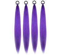 Estensioni dei capelli viola da 4 pezzi Estensione sintetica della coda di cavallo intrecciata dritta da 26 pollici con laccio elastico per donne e ragazze