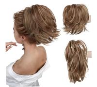 Estensioni di capelli corti, clip in coda di cavallo, coda di cavallo finta onda naturale da 8 pollici, sintetici resistenti al calore regolabile clip corta nelle estensioni dei capelli per le v