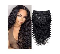 Estensioni di capelli naturali ondulati profondi per le donne, 8 pezzi, spesse fino alle punte, con 18 clip, doppia trama, 120 g (10-26 pollici, colore naturale)(14inches)