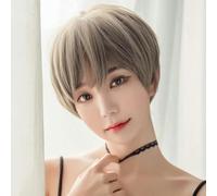 Estensioni per capelli in stile coreano, parrucche sintetiche alla moda per giovani donne, copricapo traspirante, parrucca corta dritta e soffice, cappello per donne, lino grigio