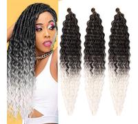 Estensioni per capelli ondulati profondi 76,2 cm, con onde oceaniche, trecce lunghe e ricci, 3 fasci da nero a bianco ombré