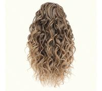 Estensioni per coda di cavallo riccia da 12 pollici, parrucca con fermaglio e cordino, colore marrone scuro con riflessi chiari, capelli sintetici amichevoli per donne Mix di fibre di seta proteica ad