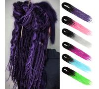 Estensioni per dreadlock sintetiche a onde da 24 pollici, da nero a viola, con estremità dritte, a doppia estremità, 5 ciocche di estensioni per dreadlock sintetiche dritte in stile boho fatte a mano,