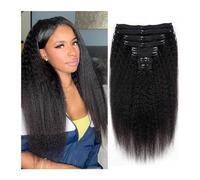 Estensioni segrete dei capelli, 8 clip crespi diritte nelle estensioni dei capelli Clip di capelli umani veri Clip di trama doppia nera naturale for le donne Remy Clip crespi spesse nelle estensioni d