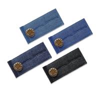 Estensore di Vita in Denim Regolabile 4 Pezzi,Bottoni Elastici per Allargare Pantaloni Senza Cucire, Tessuto Denim con Bottoni in Metallo, Ideale per Jeans, Gonne Premaman e Persone in Sovrappeso