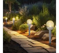 Lampada Solare da Giardino Esterna LED Sfera Vetro Acciaio Inox a Spiedo 4er Set