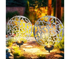Esterni Lampada a Spiedo Solare LED Argento Antico Metallo Stanzungen Rotondo 2x