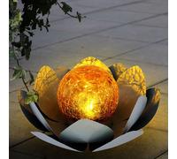 Esterno Lampada Solare a Spiedo Giardino Crackle-Glas Sfera LED Loto Fiore