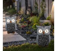Esterno Lampada Solare Balcone Gufo Animale Scultura Decorazione Grigio LED 2er